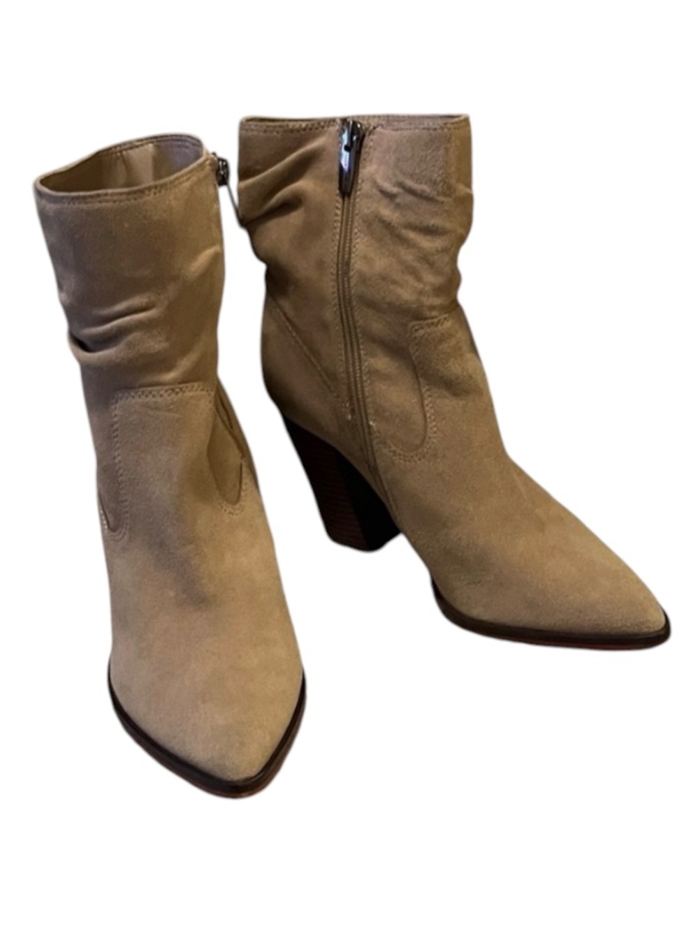Vince Camuto Woman’s Tan Camel Beige Suede Leather Block Heeled Boots Sz 8.8
